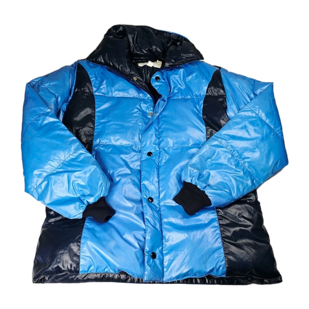 Vintage Contender Duck Down Puffer Jacket Mens XL Blue Black‎ Retro Winter